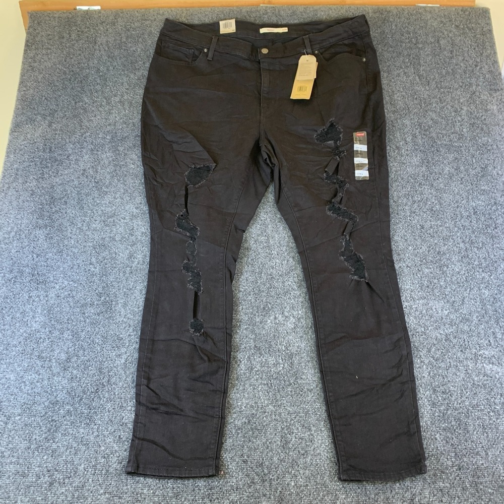 Levi's 711 Skinny Jeans Women 22W Black New Distressed Stretch Streetwear
